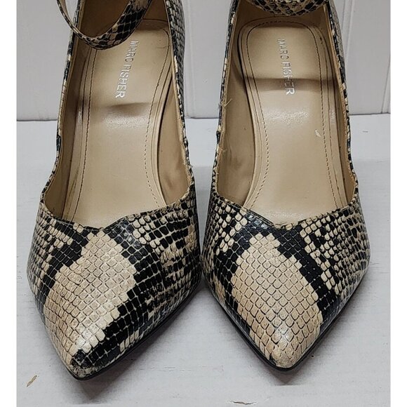 Marc Fisher Gilla 2 Snakeskin Pointed Toe Block Heel Ankle Strap Pumps Size 10M - Picture 2 of 16